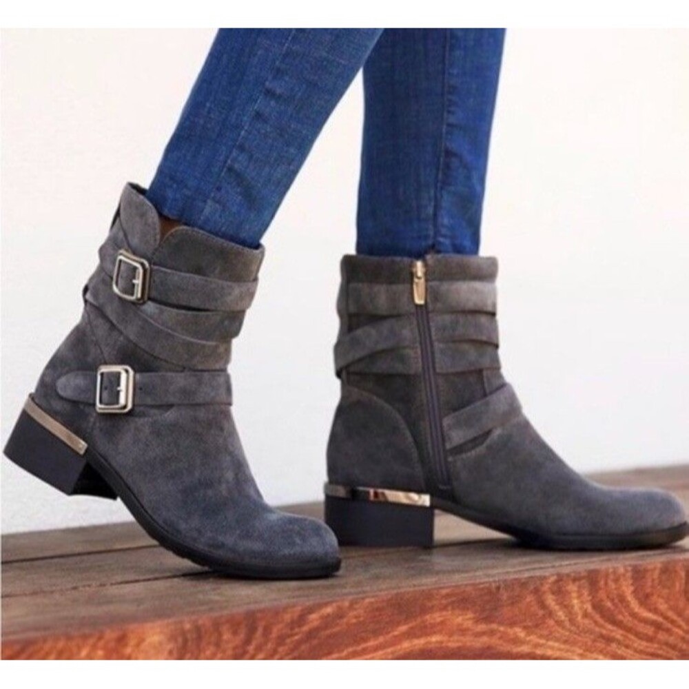 Vince Camuto Suede Buckle Moto Boots Womens Size 7 US Or 37.5 EU